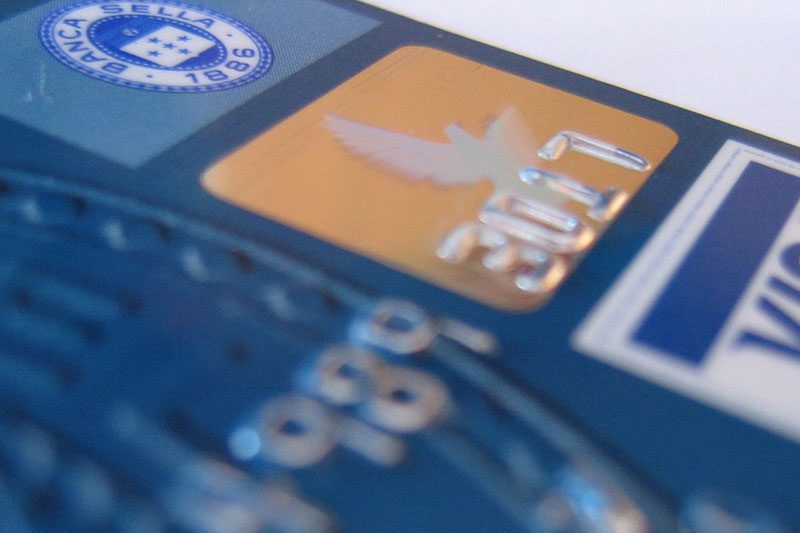 A close up of the credit card logo